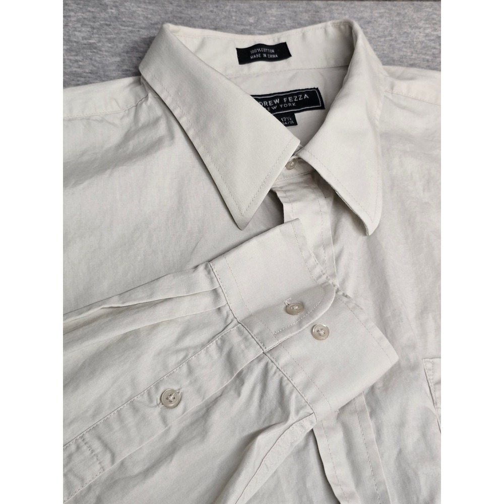 Andrew Fezza New York Mens 17.5 34/35 Off White Cotton Button Down Shirt